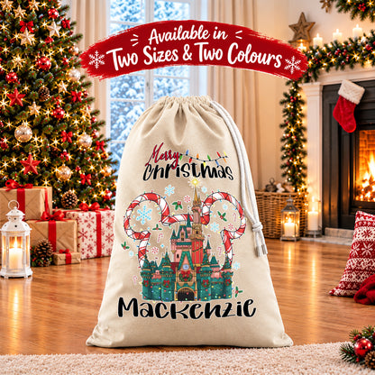 Personalised Christmas Santa Sack Gift Sack Gift Bag - Disney Castle Edition V1