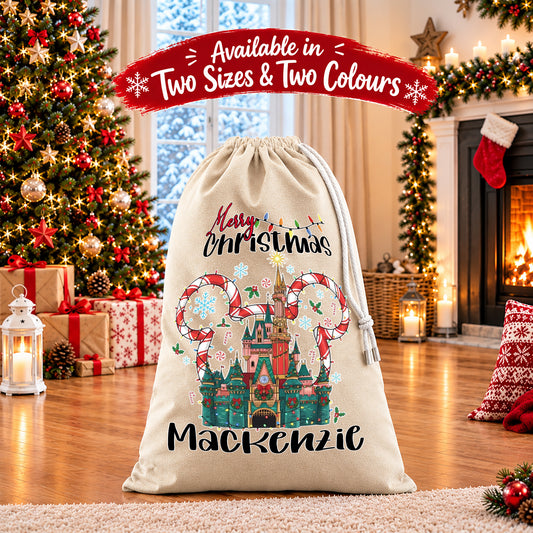 Personalised Christmas Santa Sack Gift Sack Gift Bag - Disney Castle Edition V1