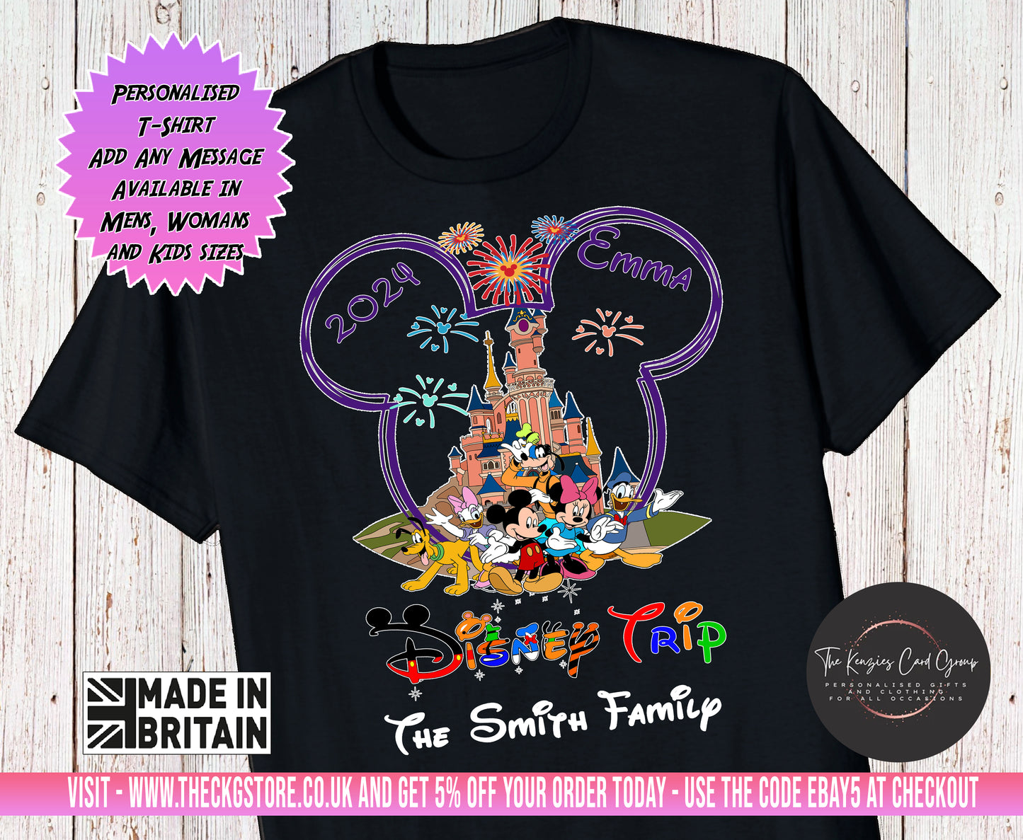 Personalised Disneyland Paris Disney World  T-Shirts Matching Family First Disney Trip -Fab 5 Edition