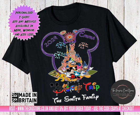 Personalised Disneyland Paris Disney World  T-Shirts Matching Family First Disney Trip -Fab 5 Edition