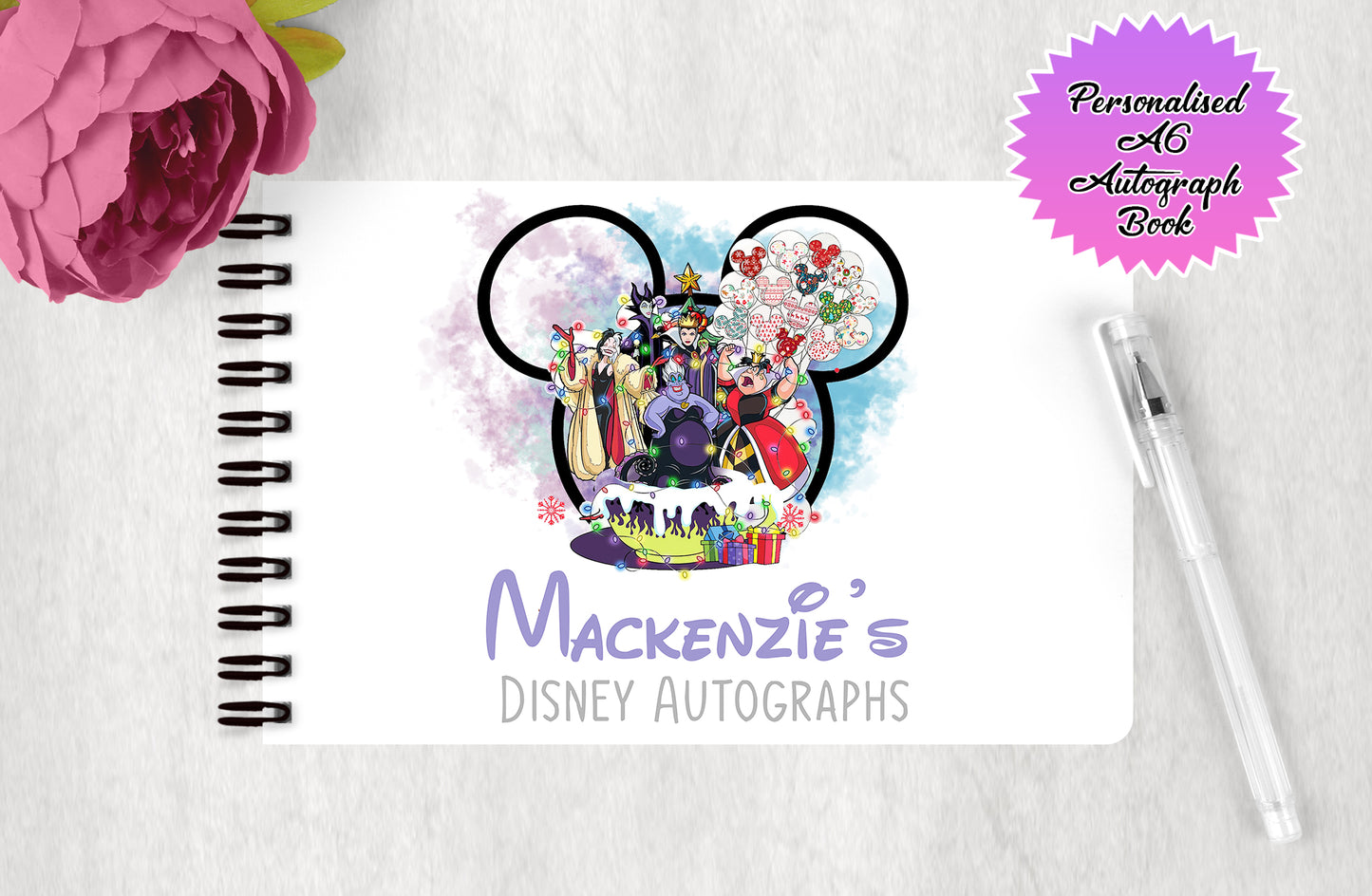 Personalised Disney Villans Autograph Book - Disney Villans Christmas Group Edition V4