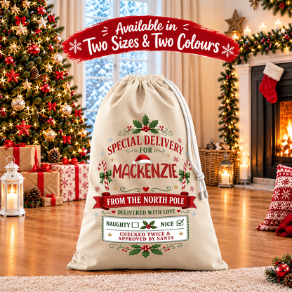 Personalised Christmas Stock Gift Sack -Classic Santas Sleigh Edition V1