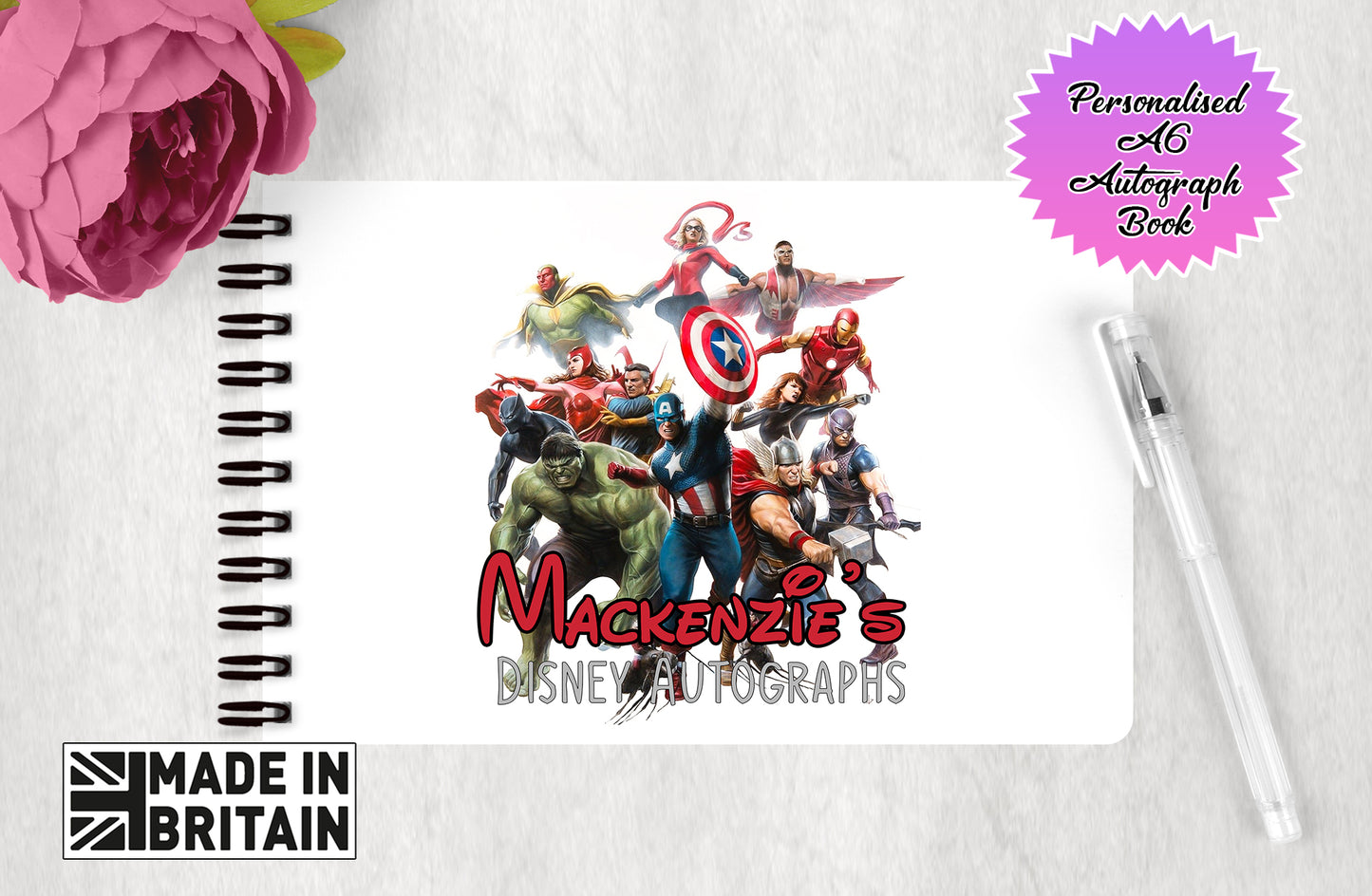 Personalised Disney Marvel  Autograph Book - Marvel Avengers Edition V4