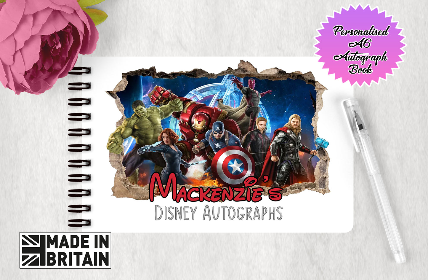 Personalised Disney Marvel  Autograph Book - Marvel Avengers Edition V3