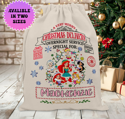 Personalised Disney Christmas Santa Sack Stocking Gift Sack - Disney Princess Edition