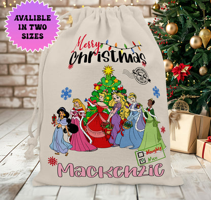 Personalised Disney Christmas Santa Sack Stocking Gift Sack - Disney Princess Edition