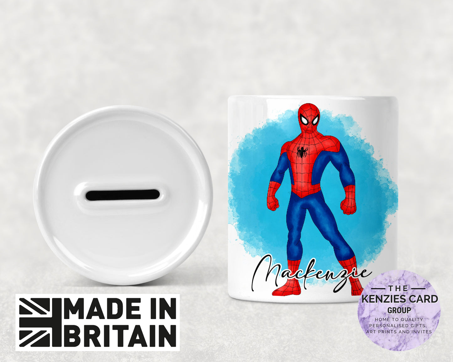 Personalised Spidermand Colour Splash Ceramic Money Box - Piggy Bank