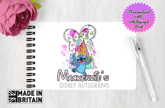 Personalised Disney Autograph Book - Stitch Disney Castle Edition V3
