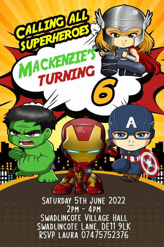 Personalised Superhero Birthday Party Invitations - Avengers Edition V3