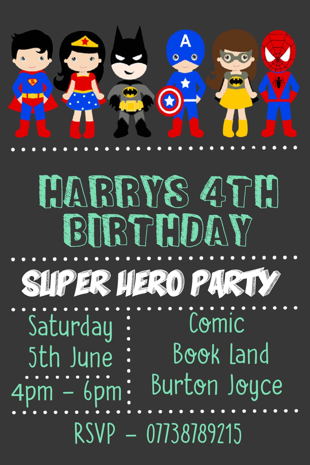 Personalised Superhero Birthday Party Invitations - Super V1