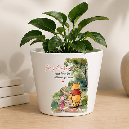 Personalised Teacher Plant Pot | Custom Teacher Appreciation Gift, Thank You Present - Winnie The Pooh Edition