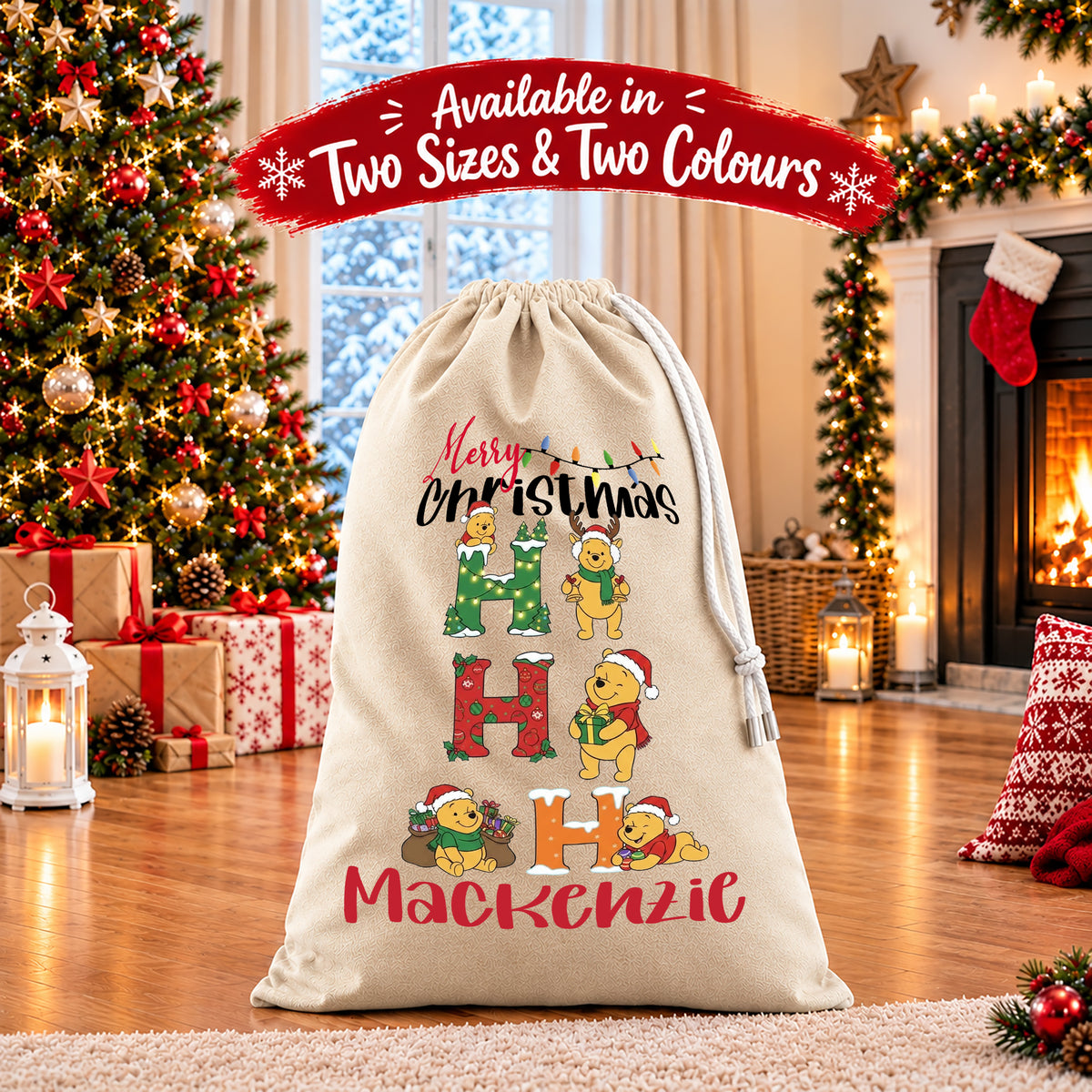 Personalised Christmas Santa Sack Gift Sack Gift Bag - Disney Winnie The Pooh Edition V2